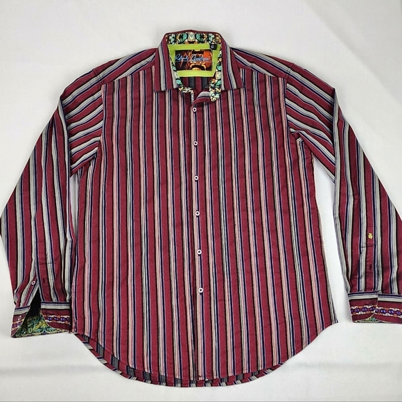 Robert Graham Red Striped Button Down Dress Shirt. Size Large - Picture 1 of 6